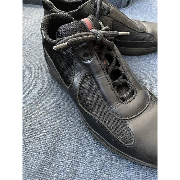 Prada Shoes Americas Cup Men’s 8 Sneakers Black Leather SOME WEAR Outdoor Style - Picture 5 of 16